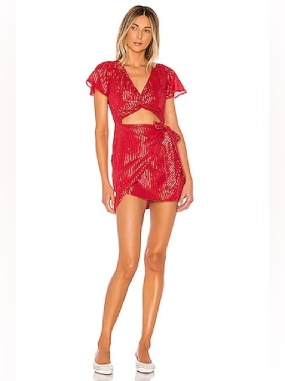 Revolve MAJORELLE Evelyn Vibrant Red and Silver dress